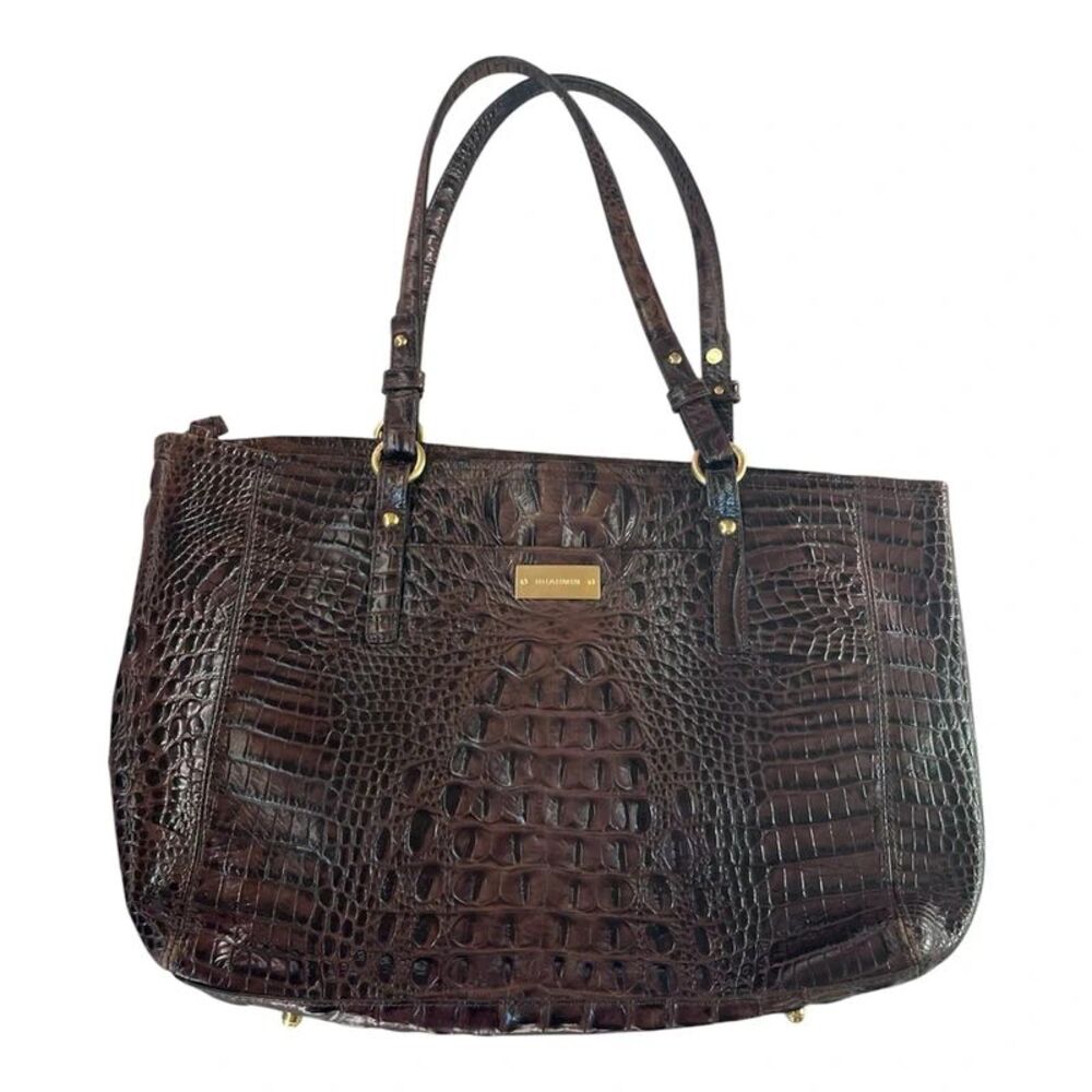 Brahmin Asher Leather Tote Bag Croc Embossed Leather Brown